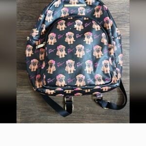 Betsey Johnson Black and Pink Dog Print Backpack
